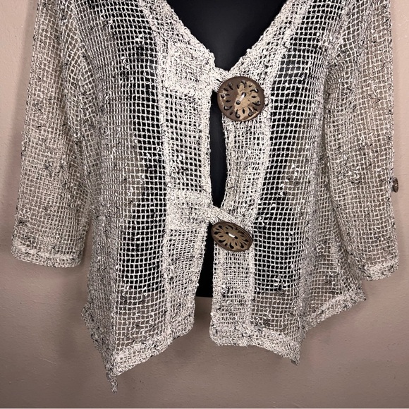 Small Nina Leonard Ivory Open Knit Top Beach Boho Bohemian Vneck Lightweight - Picture 7 of 15